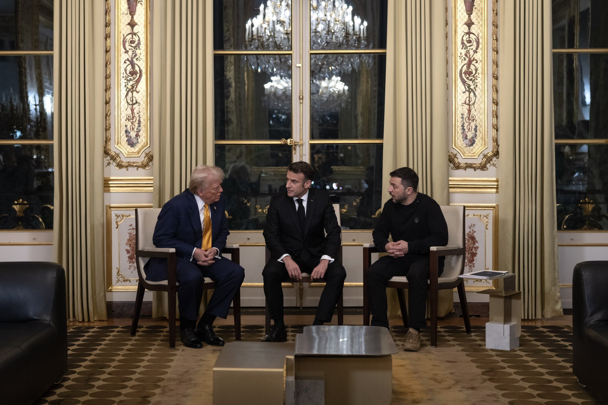 Clearly, Notre-Dame isn’t the only thing on display—see Macron, Trump, and Zelensky in a chat before the ceremony.