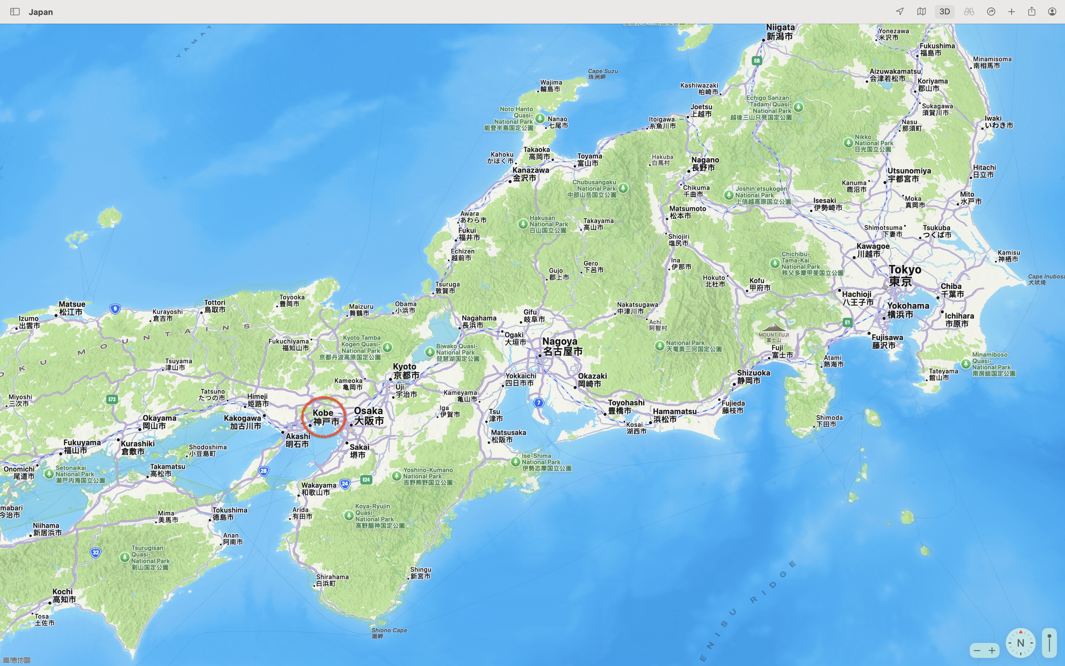 Kobe belongs to the metropolitan zone of Osaka.